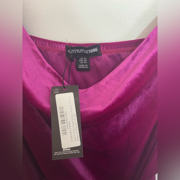 PLT Fuchsia Velvet Strappy Ruched Frill Hem Bodycon Dress - Picture 4 of 4